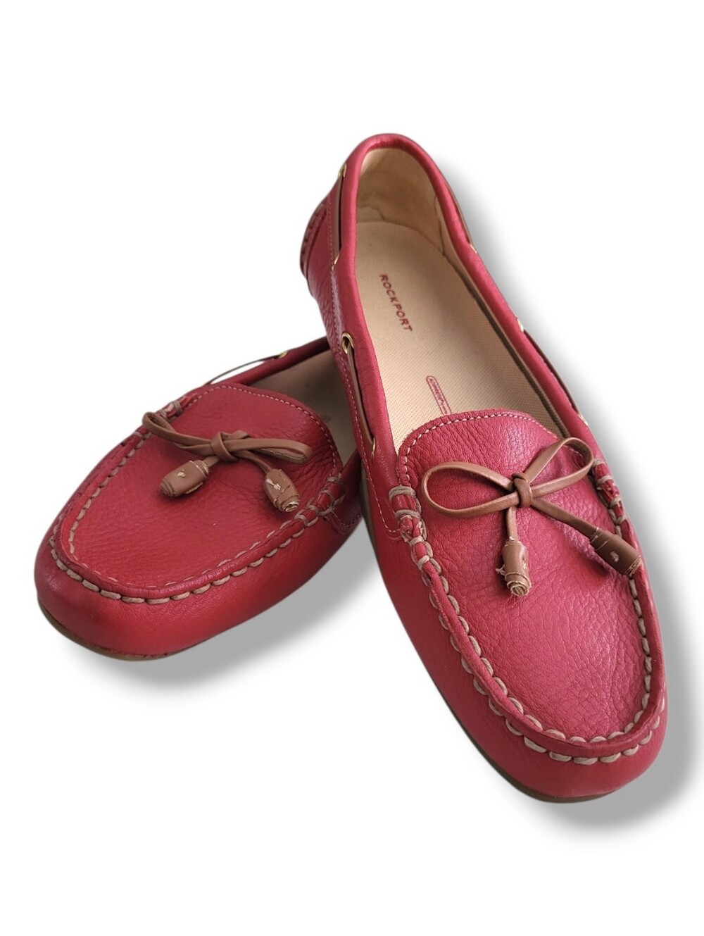 ROCKPORT Red Leather Washable Driving Moccasin Loafers - Picture 3 of 14